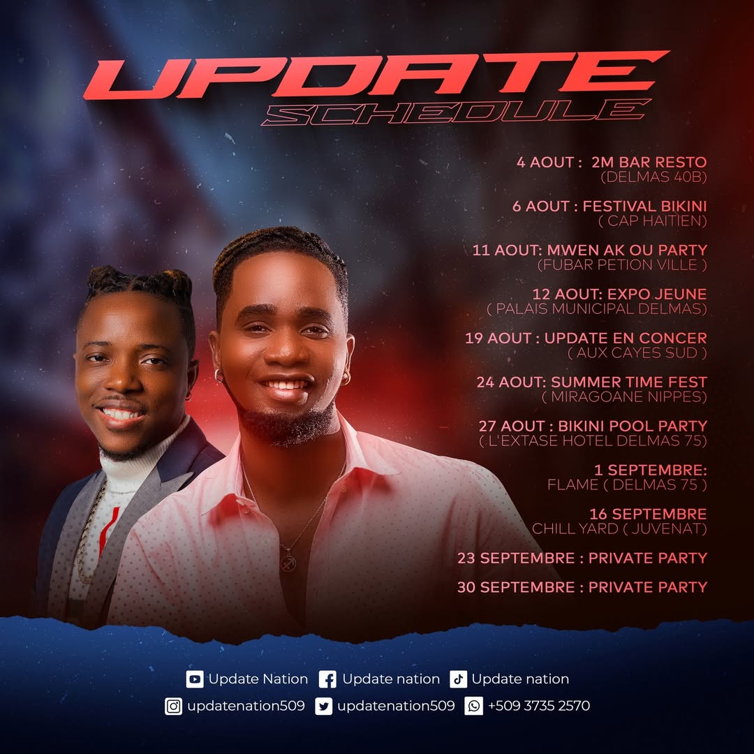 🎶📅 Ne manquez pas les prochaines prestations explosives de UPDATE ! 🚀🎵📆 4 août 2M Bar Res